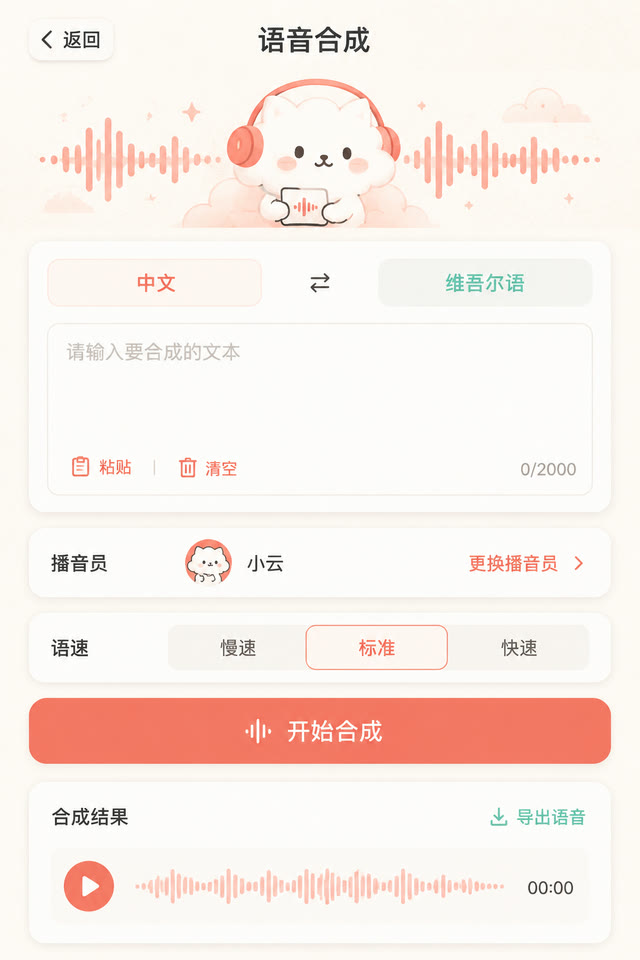 云猫 App 语音合成界面